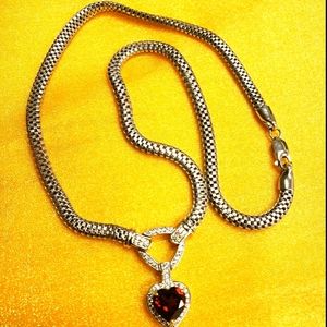 Genuine red garnet rhodium over sterling silver ne